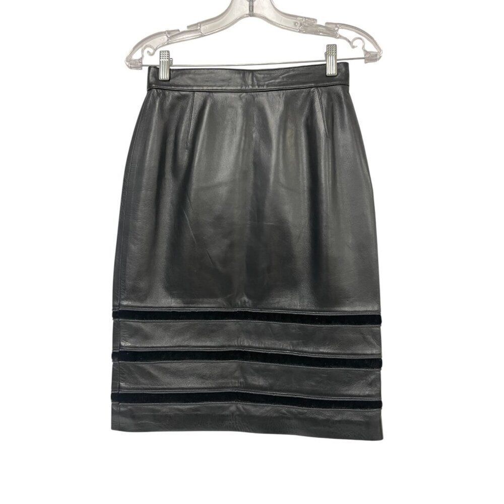 LOEWE Womens Skirt Nappa Leather Black Sz 40 US 8 M Vintage Spain NWT